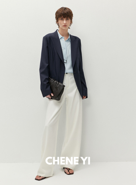 CHENE YI angelico羊毛撞色条纹后背捏褶高级感休闲西装外套女