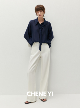 CHENE YI 可拆卸领带微透感暗条纹设计感内搭轻奢女士衬衫上衣