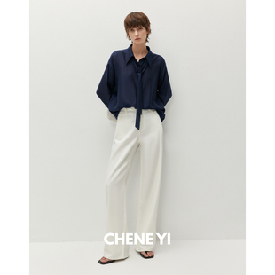 上衣 可拆卸领带微透感暗条纹设计感内搭轻奢女士衬衫 CHENE