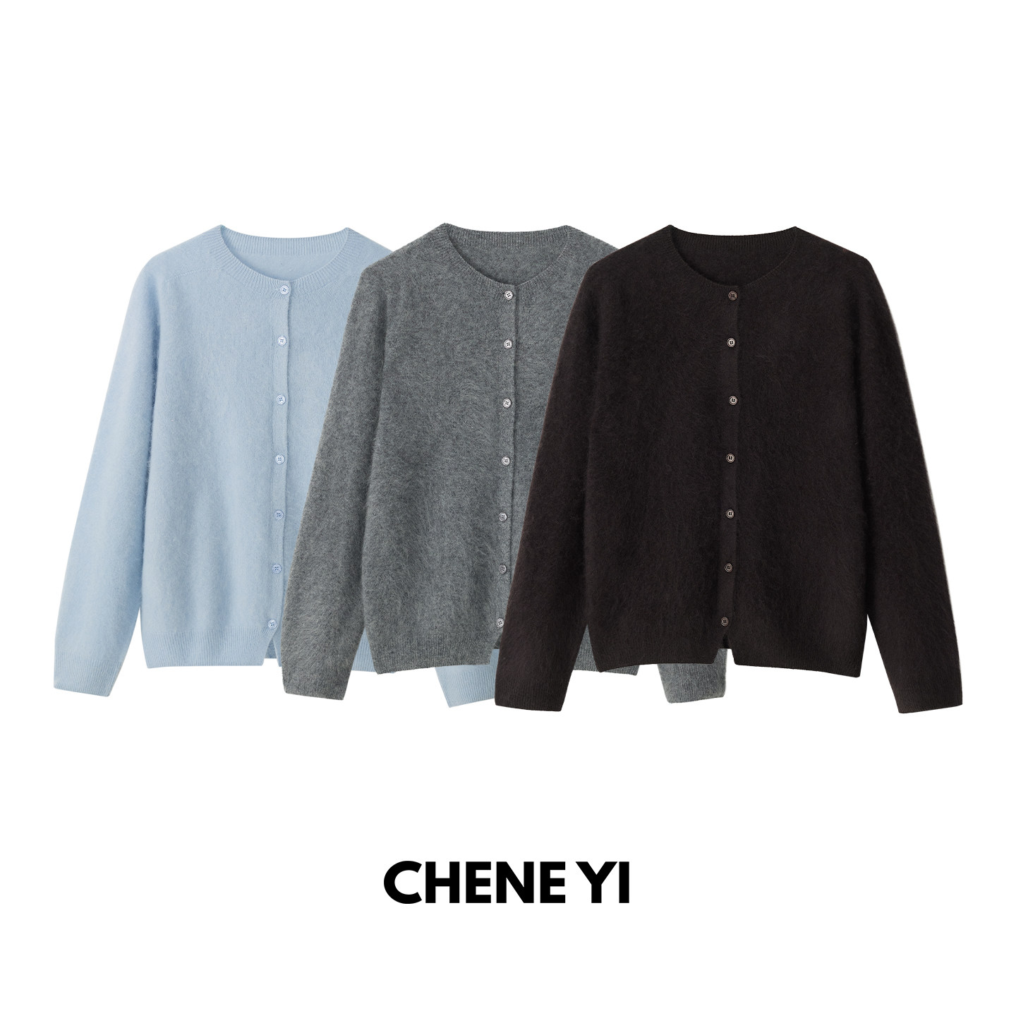 CHENE YI 慵懒风佰搭圆领羊毛混纺拉绒针织衫