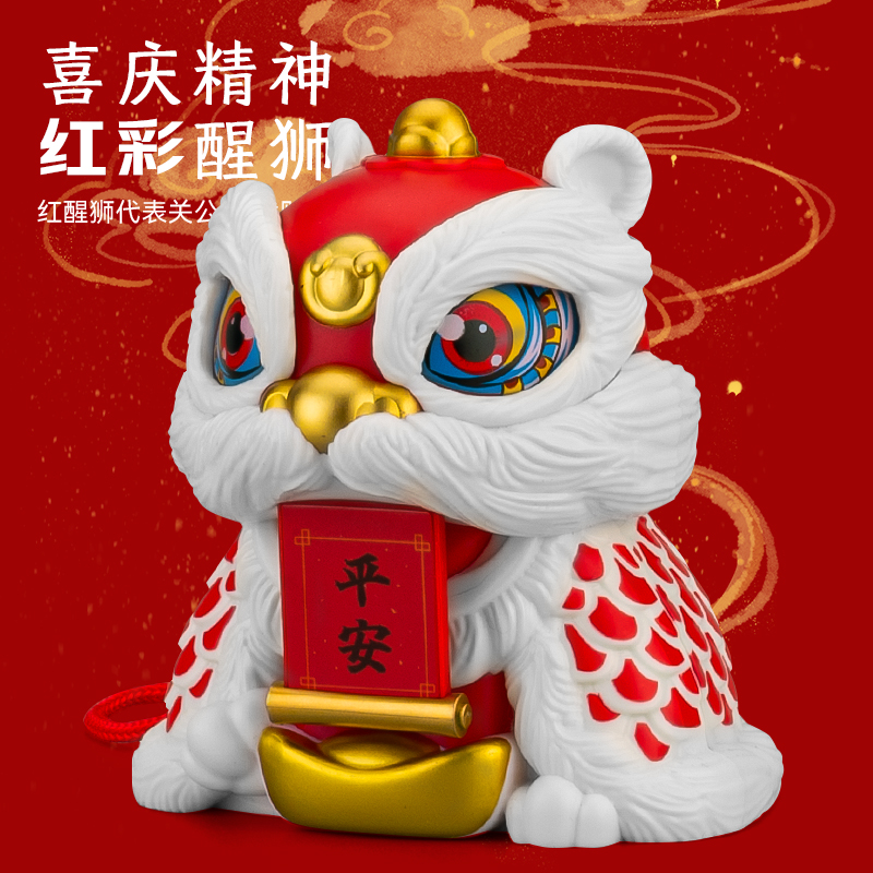 新年国潮舞狮小摆件桌面红色迷你醒狮手办装饰创意精致摆件玩具