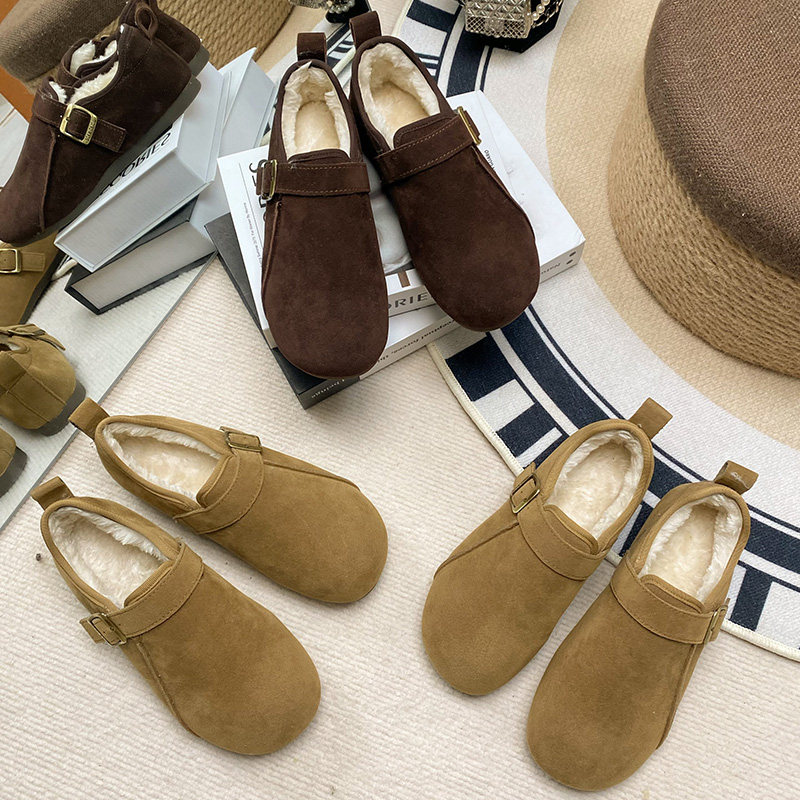 2025新款秋冬毛毛鞋女冬外穿复古棉鞋豆豆鞋勃肯鞋保暖百搭女鞋