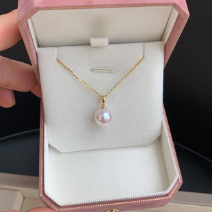 天然淡水AKOYA珍珠瓜子扣吊坠 爱迪生18K金简约项链 诸暨颈饰送礼