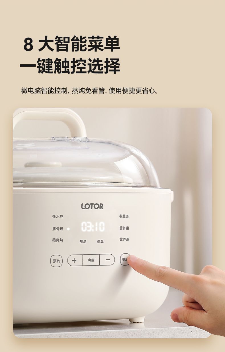 LOTOR D31徕多电炖锅家用智能陶瓷隔水炖煲汤锅婴儿辅食锅电炖盅