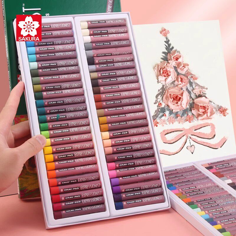 油画棒50色中粗蜡笔粗杆日本樱花