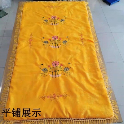 寿被寿褥加宽加厚流苏多色棉被棉褥寿单殡葬刺绣高档莲花黄色绣花