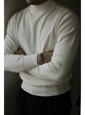 柴米美式复古半高领保暖黑色毛衣男士内搭针织打底衫毛衫阿美咔叽