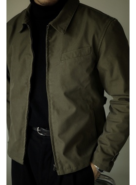 柴米美式复古牧场夹克男士机车绅士拉链短款外套风衣秋冬阿美咔叽