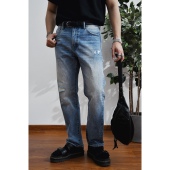 美式 柴米14oz重水洗破坏浅蓝色牛仔裤 男小直筒休闲裤 复古阿美咔叽