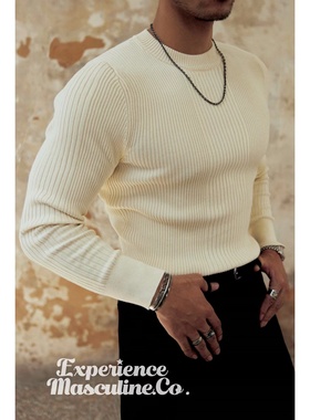 柴米紧身针织重磅打底衫长袖T恤男内搭纯棉保暖毛衣线衣美式复古