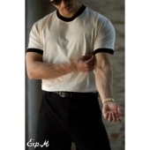 柴米美式 咔叽 打底衫 复古重磅T恤男纯棉拼色假两件老钱风修身 短袖