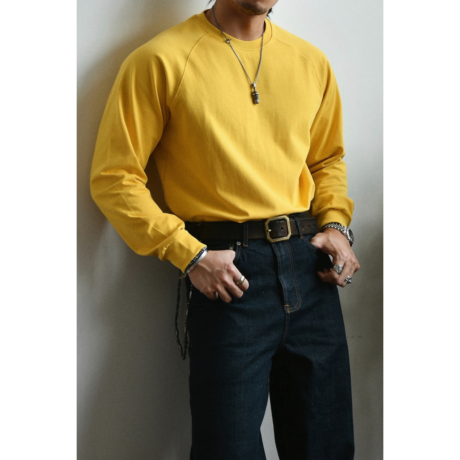 美式复古重磅纯棉插肩长袖T恤