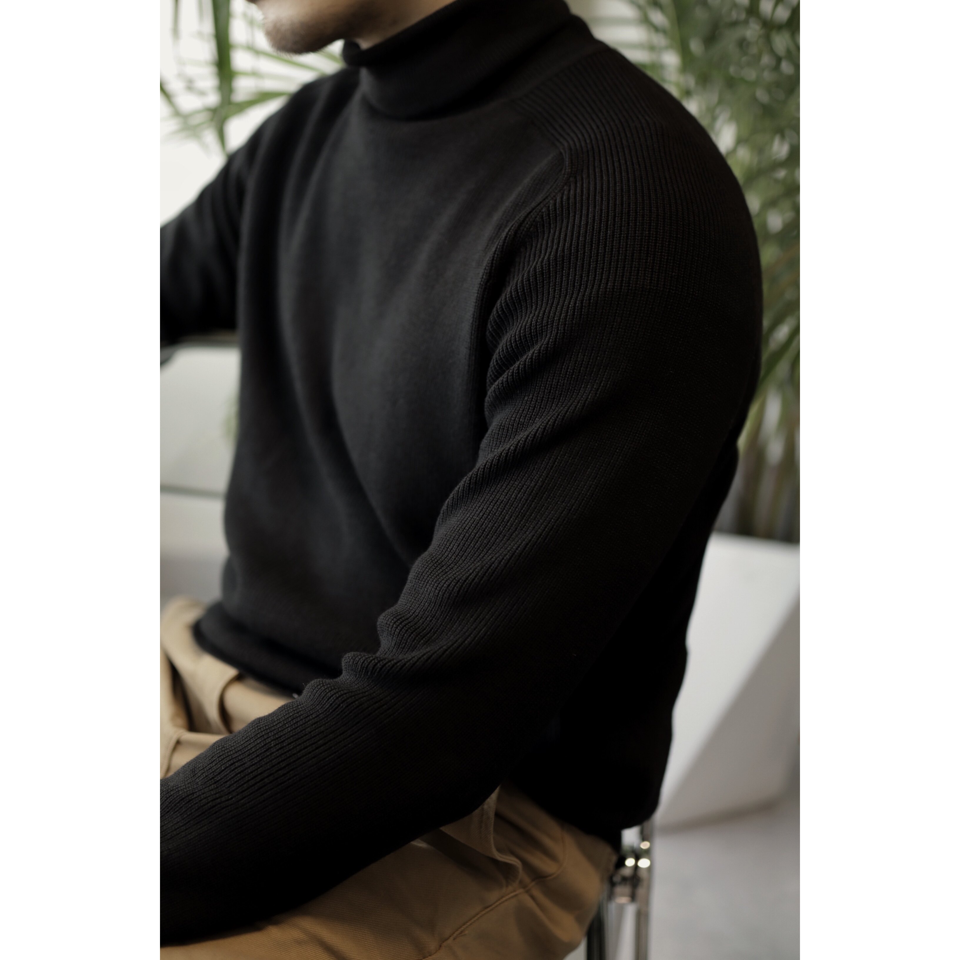 高领羊毛混纺保暖打底插肩针织衫