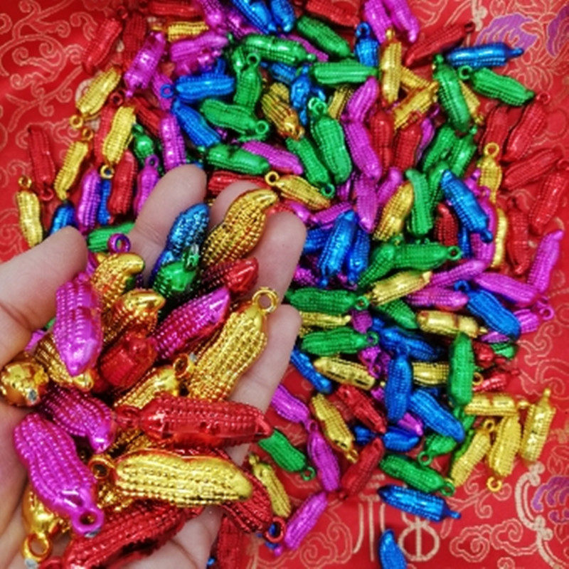 结婚庆用彩色花生压床摆件子孙桶装饰早生贵子镀金色迷你花生乔迁
