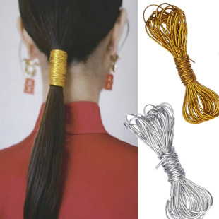 金线银线新娘中式结婚盘发线圈发绳秀禾妆造晨袍配饰金银绳红绿线