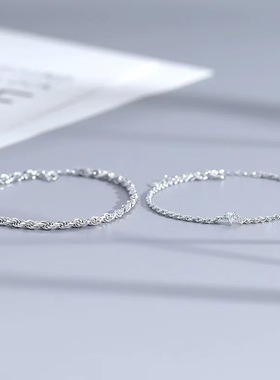 一心一意情侣手链男女一对爱心镶钻小众简约素链手环纪念生日礼物