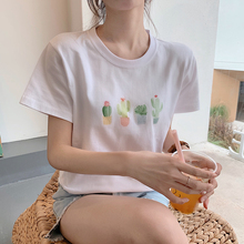 短袖T恤女2020夏季新款纯棉白色印花学生宽松韩版百搭打底衫上衣