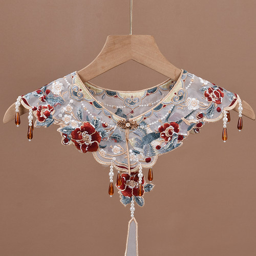 茶花刺绣古风汉服云肩女儿童衣领