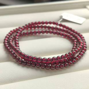 4mm天然石榴石多圈手链 晶体干净透亮 颜色漂亮