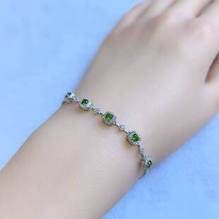 新款天然铬透辉石手链 925银配立锆镶嵌 晶体干净 颜色漂亮