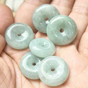 天然A货翡翠平安扣B01A-11  豆种淡豆绿 用料厚实 玉石鉴定师标本