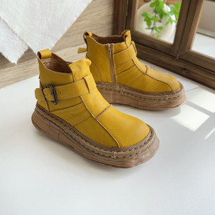 踩屎感手工上线老爹鞋女圆头休闲真皮马丁靴舒适丑萌大头鞋森女鞋
