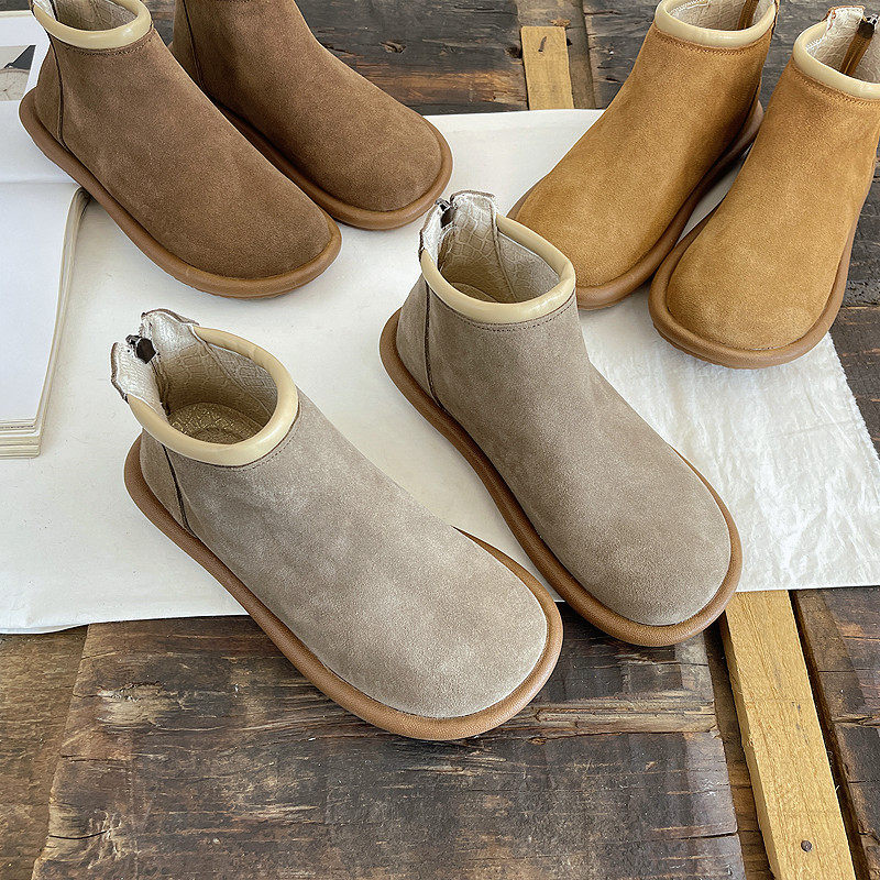 磨砂皮短靴女2024秋季真皮马丁靴单鞋机车靴网红后拉链平底靴女鞋,女鞋,马丁靴,淘宝优惠券,粉丝福利购,淘宝优惠卷