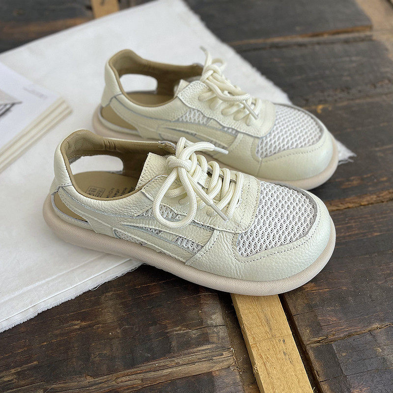 真皮舒适软底文艺凉鞋镂空透气网面夏季凉拖鞋女浅口丑萌鞋森女鞋