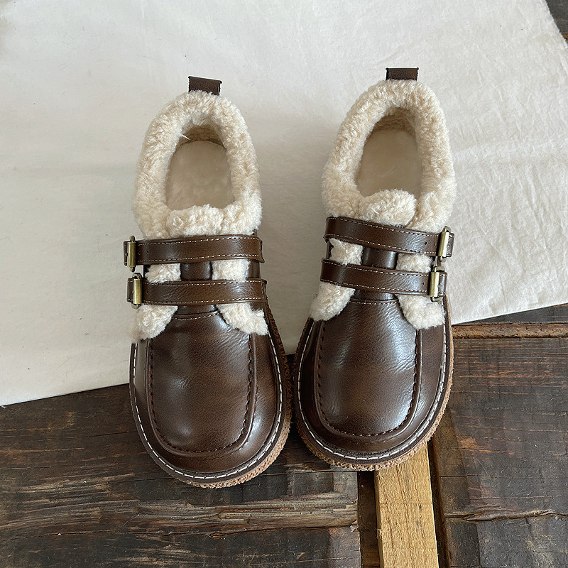 冬季加绒保暖舒适棉鞋小皮鞋女鞋