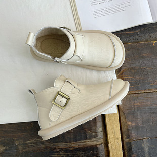 学院风皮带扣2024秋冬短靴圆头侧拉链森女文艺软底舒适马丁靴女鞋