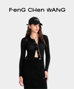 FengChenWang2023女挖剪针织羊毛混纺开襟衫 黑白2色inxx买手正品