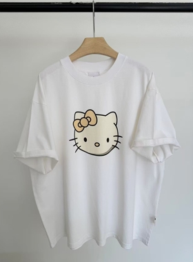 皇冠2026春季韩版洋气百搭hello kitty猫印花休闲宽松圆领短袖T恤