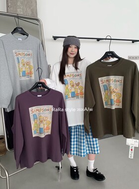 RARA 2026秋冬韩版时髦卡通汤普森印花加厚磨毛宽松圆领长袖T恤女
