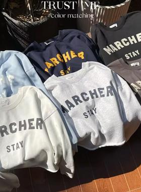 peace owners2025秋季韩版美式字母印花慵懒风下摆卷边休闲卫衣女