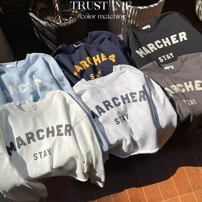 peace owners2025秋季韩版美式字母印花慵懒风下摆卷边休闲卫衣女