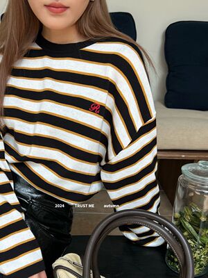 条纹韩版新款撞色宽松显瘦慵懒风
