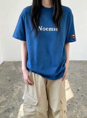 皇冠2026夏季卡通英文刺绣宽松显瘦百搭中长款大版圆领短袖T恤女