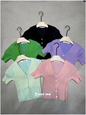 TRUSTME针织开衫V领坑条