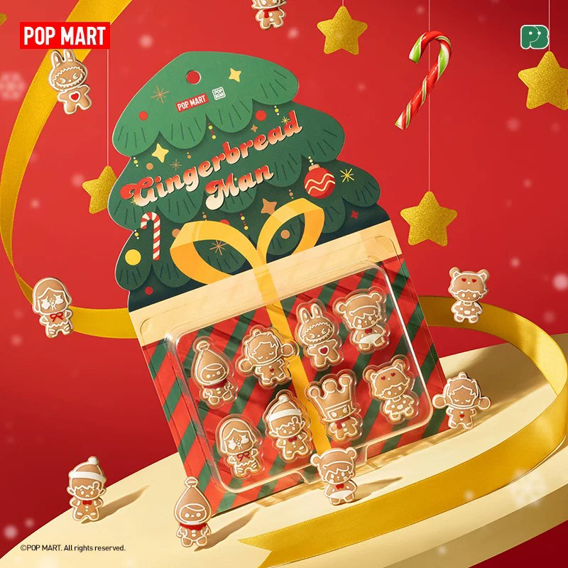 正版泡泡玛特POP BEAN泡泡萌粒圣诞限定圣诞球姜饼人吊卡迷你公仔