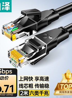 山泽六类网线千兆高速宽带线CAT6类家用电脑网络工程监控线8芯2米