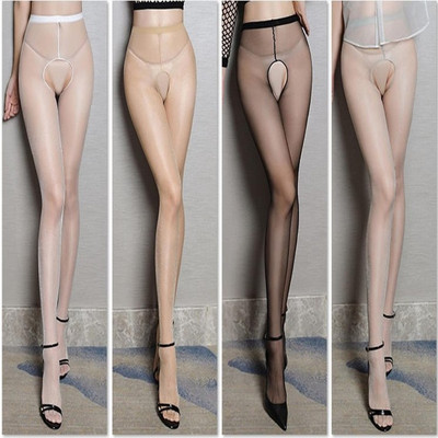夏季丝袜闪光开裆珠光油亮透明免脱白色薄款性感闪闪袜诱惑连裤袜