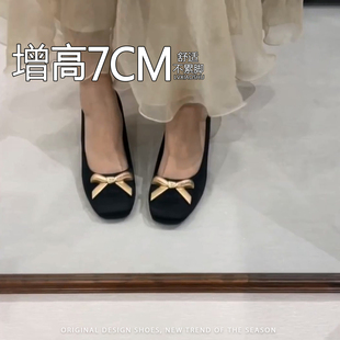 法式蝴蝶结玛丽珍鞋女2026新款优雅风内增高黑色气质通勤浅口单鞋
