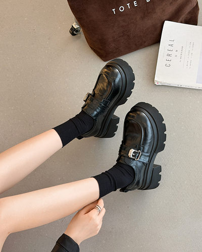 2026春款厚底乐福鞋女百搭增高休闲鞋粘扣圆头女鞋单鞋超轻底