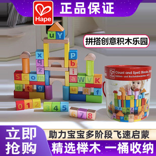 3岁婴儿宝宝益智生日礼物启蒙 儿童玩具1 Hape100粒积木桶装 拼装