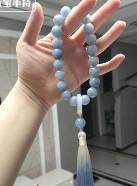 新款海蓝宝奶蓝色大手捻 古风系指尖文玩绕指柔可爱闺蜜小红书