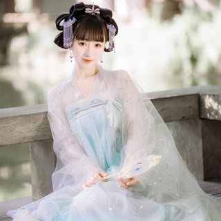 宴清都汉服六米摆水蓝色烫金大袖衫豆蔻少女汉服【如梦令】