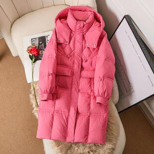 羽绒服女冬中长款2025新款今年流行爆款加厚玫粉色冬季巨暖和外套