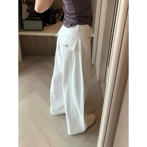 夏季薄款阔腿弯刀垂坠显瘦牛仔裤