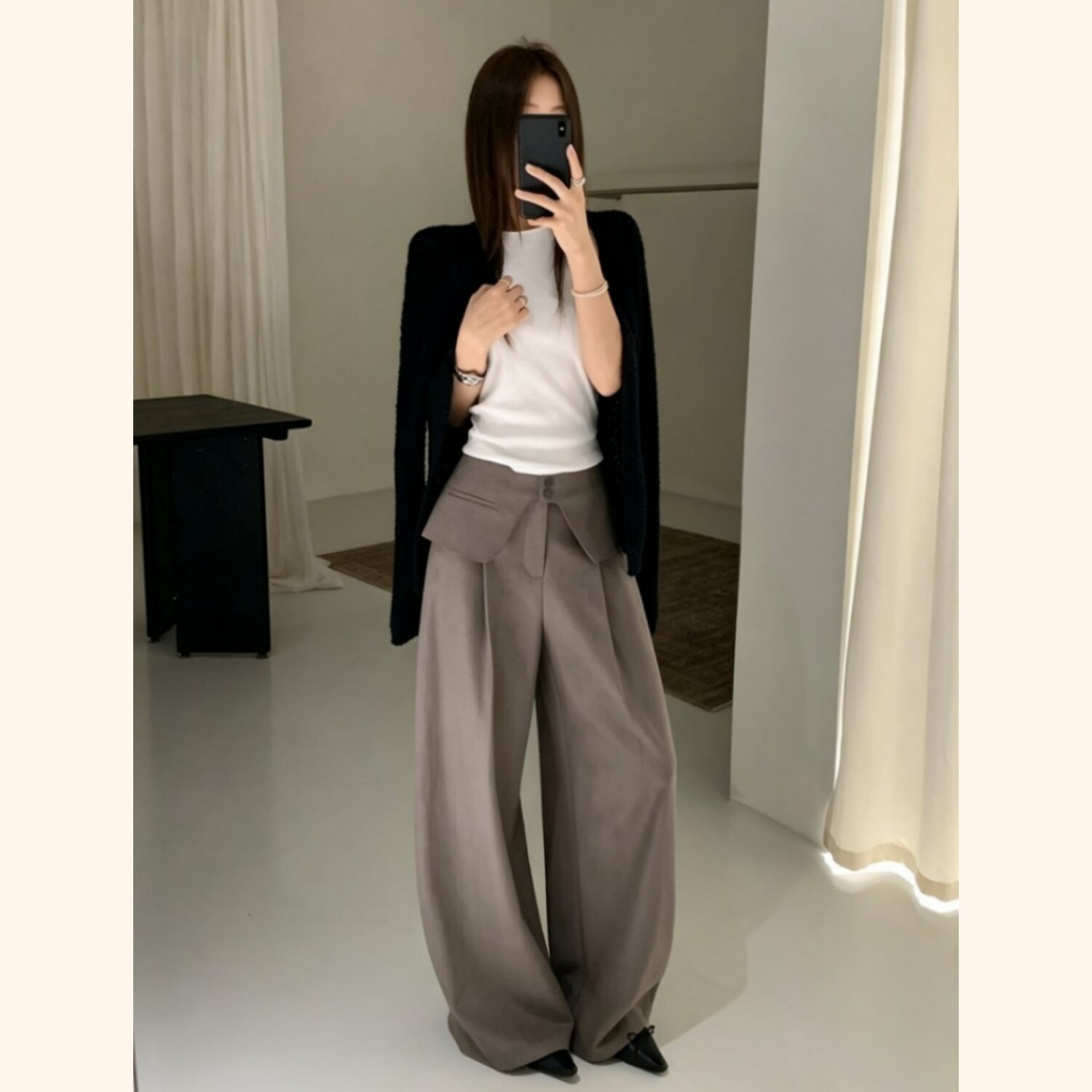 韩系复古气质设计感叠穿休闲屁帘裤女秋季高级时尚宽松显瘦阔腿裤
