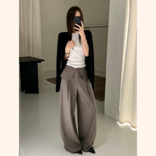 韩系复古气质设计感叠穿休闲屁帘裤女秋季高级时尚宽松显瘦阔腿裤
